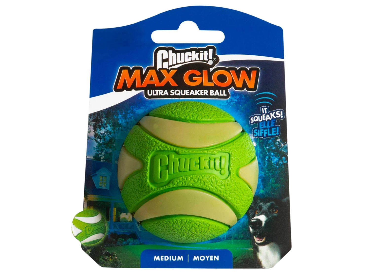 Chuckit Max Glow Ultra Squeaker Ball Medium